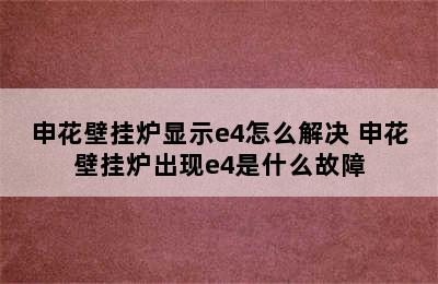 申花壁挂炉显示e4怎么解决 申花壁挂炉出现e4是什么故障